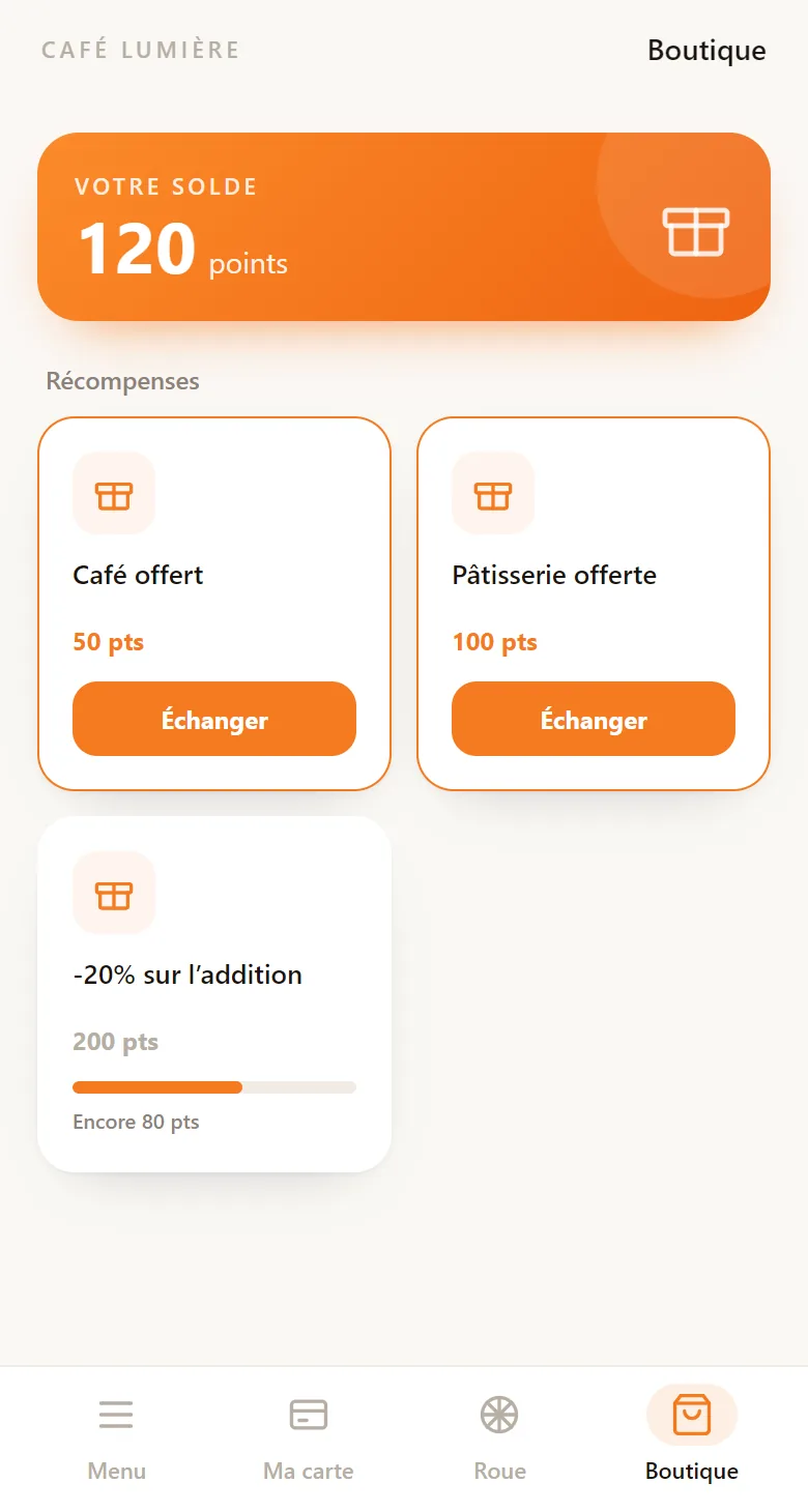 La boutique — programme de fidélité Scaniha